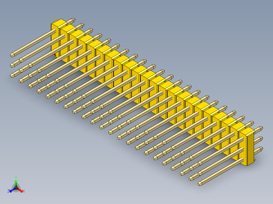 彩色公头100mil（2.54mm）系列-DS1021_yellow_3x22p_100mil_Type5_rev1.0正等轴测图