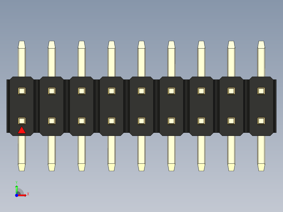彩色公排针 100mil 2.54mm 系列-DS1022_black_18p_100mil_TypeSMT_rev1.0前视图