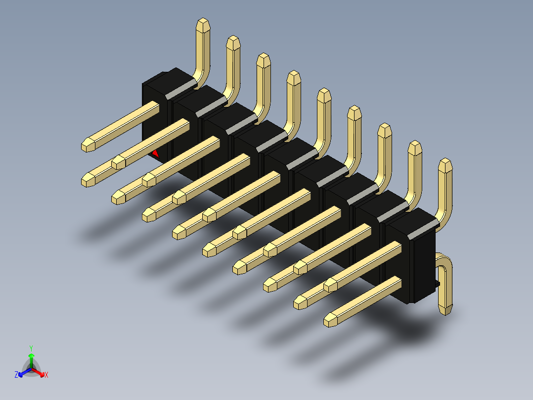 彩色公排针 100mil 2.54mm 系列-DS1022_black_18p_100mil_TypeSMT_rev1.0正等轴测图