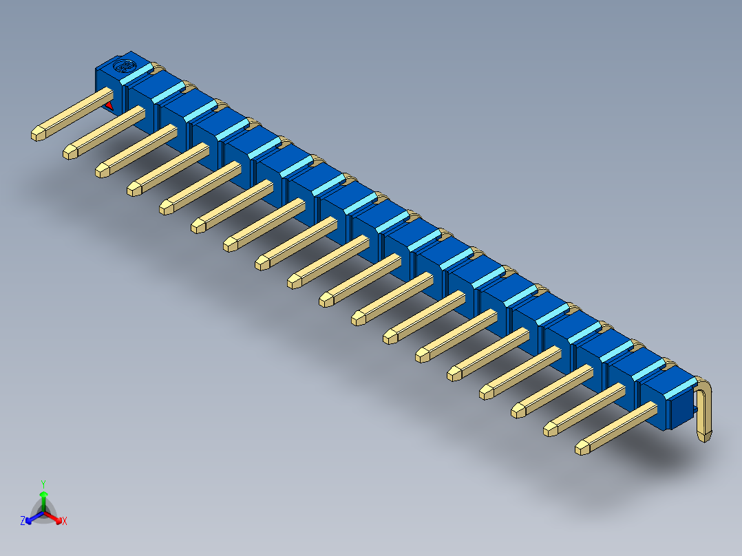 彩色公排针 100mil 2.54mm 系列-DS1022_blue_1x18p_100mil_TypeD_rev1.0正等轴测图