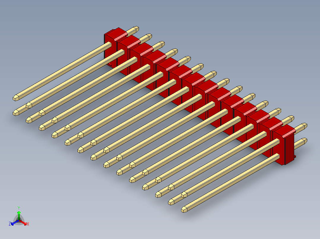 彩色公头100mil（2.54mm）系列-DS1021_red_2x14p_100mil_Type19_rev1.0正等轴测图