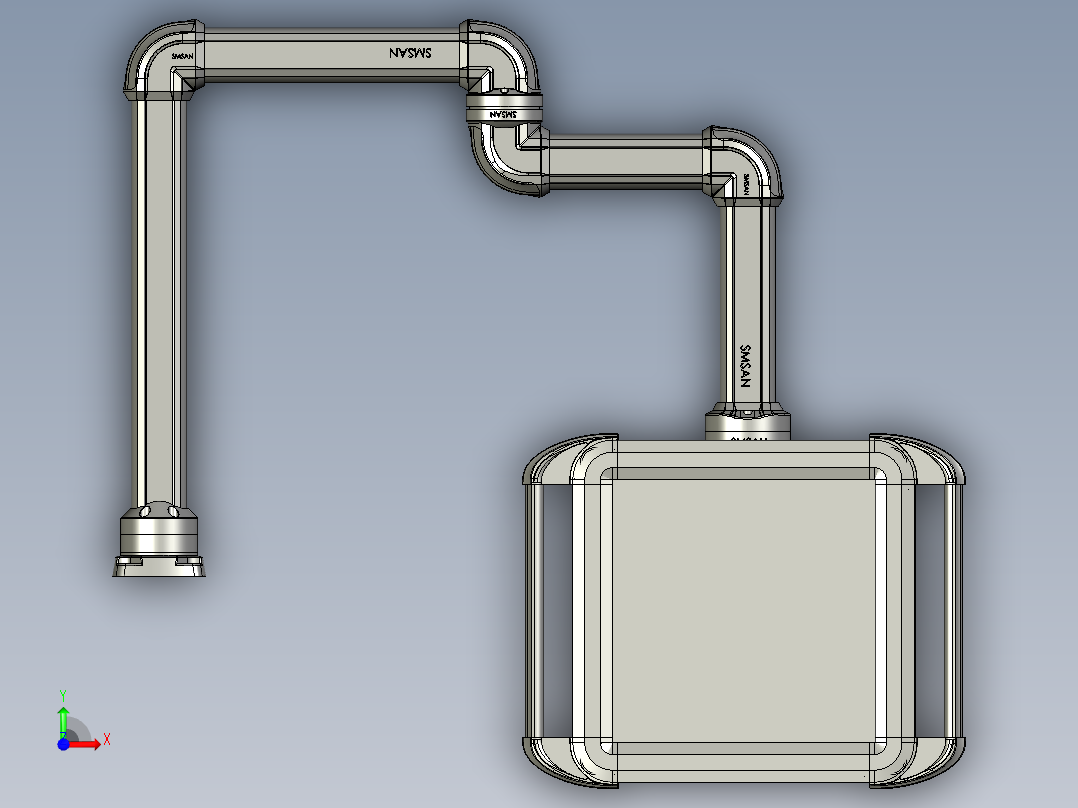 向下旋转底座+转角+转角+中间连接器+箱体连接器+控制箱前视图