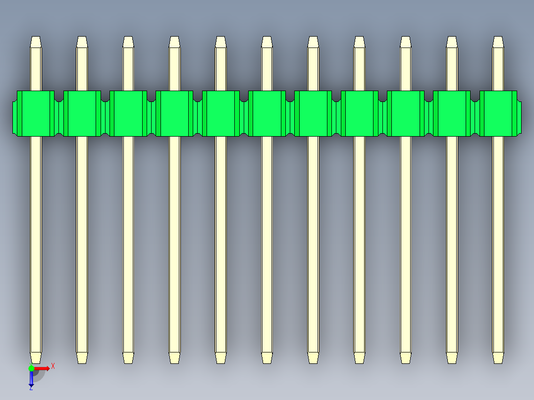 彩色公头100mil（2.54mm）系列-DS1021_green_1x11p_100mil_Type5_rev1.0俯视图