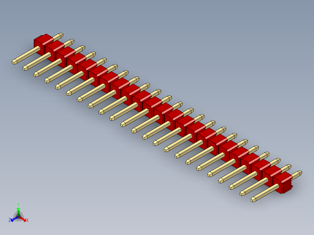 彩色公头100mil（2.54mm）系列-DS1021_red_1x23p_100mil_Type1_rev1.0正等轴测图