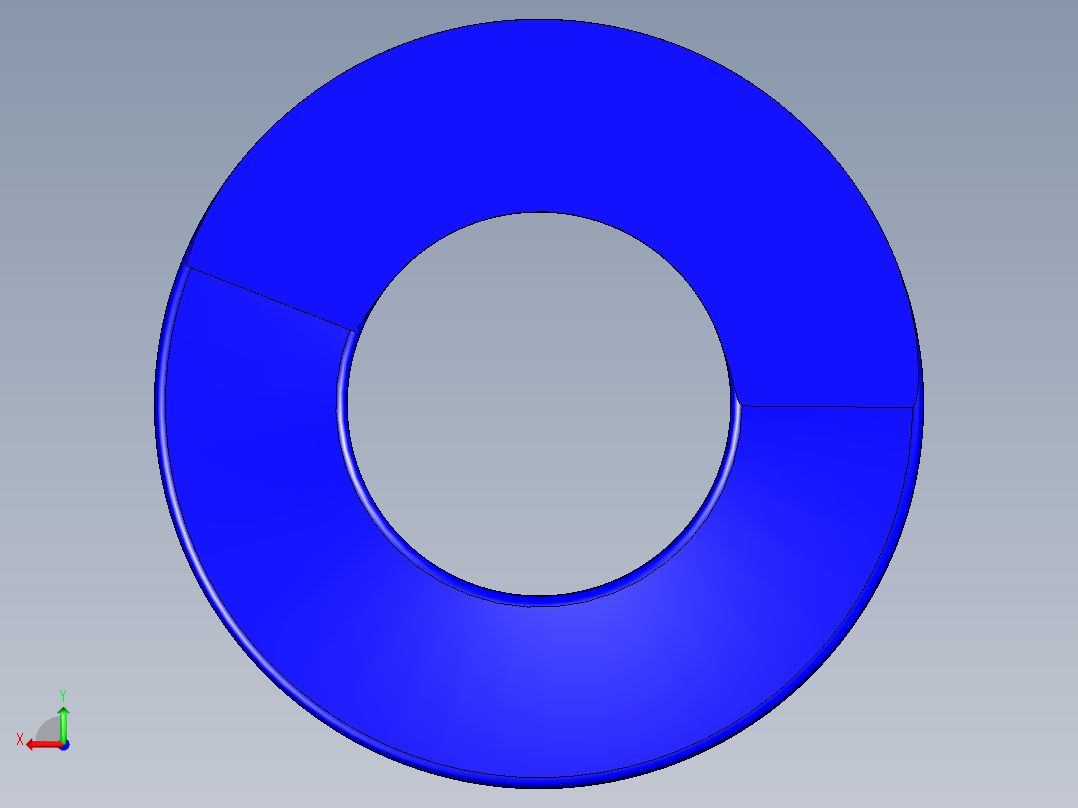 蓝色压缩模具弹簧，带有开口和磨削端。后视图