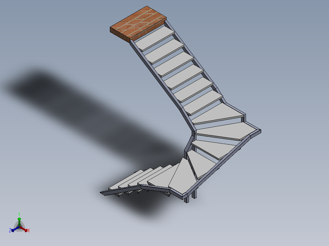 室内楼梯木质金属正等轴测图