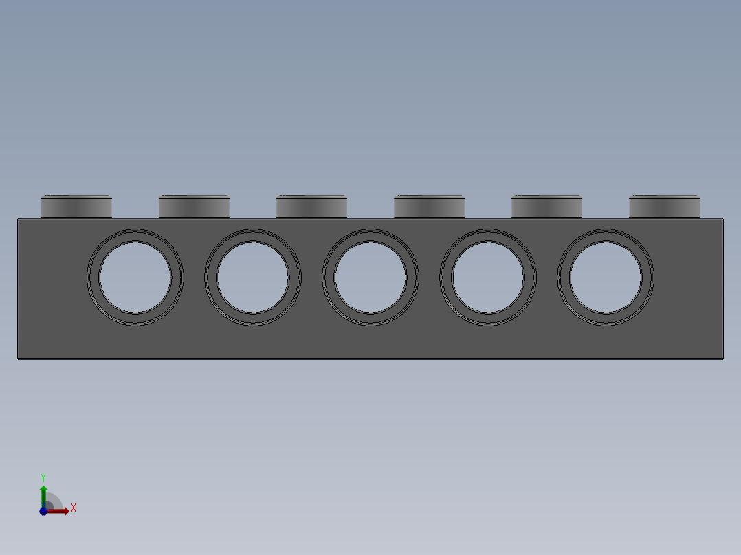 乐高机械组积木（横梁）-389401 White Technic Brick 1 x 6 with Holes前视图