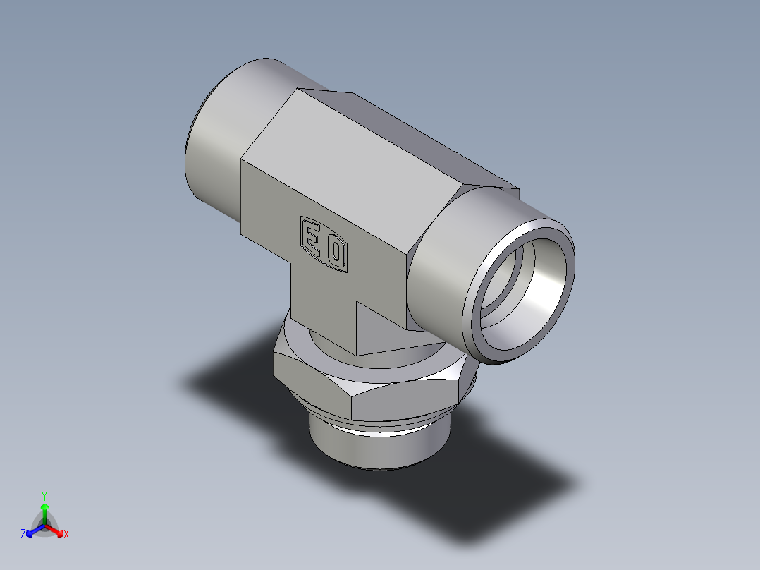 卡套式工业通用硬管接头EO_Adjustable_locknut_branch_tee_TEE20SROMDCF正等轴测图