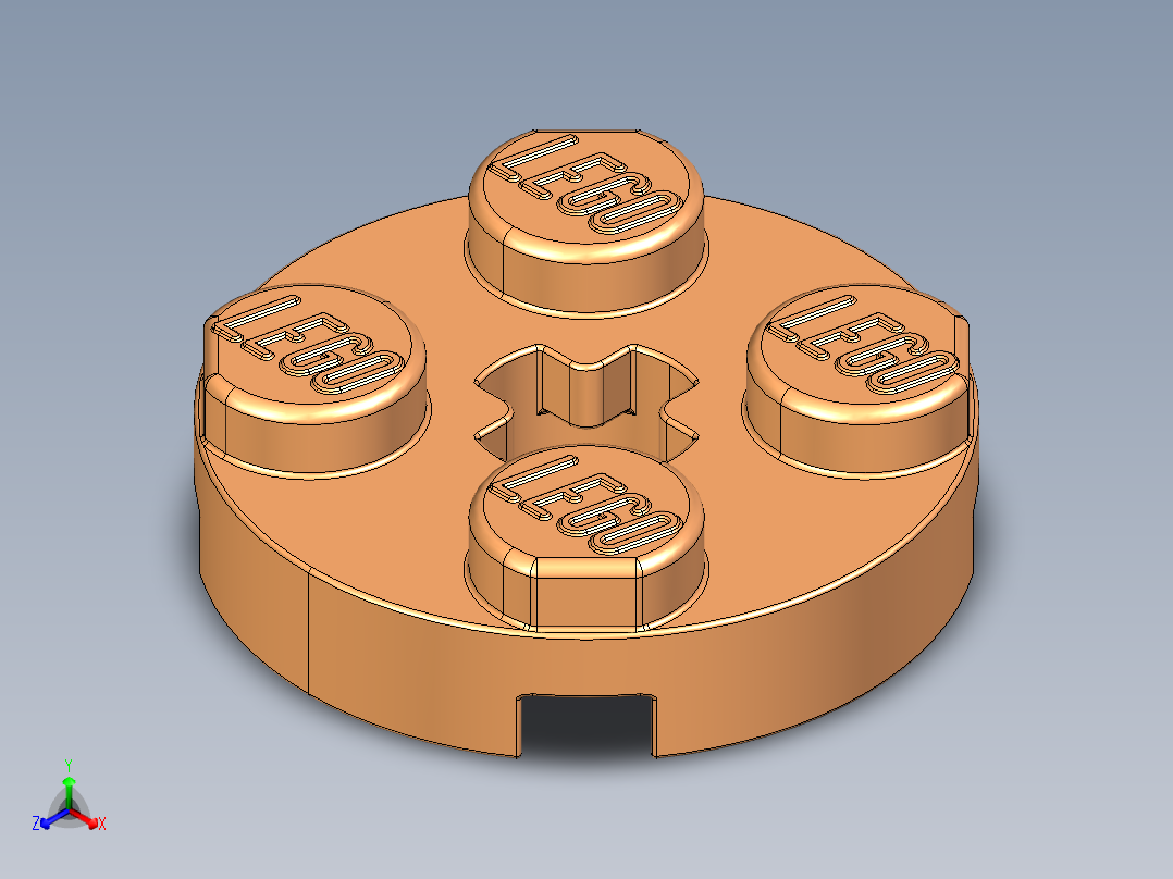 乐高零件 4032 板 2 x 2 圆形-4032 Medium Orange Plate 2 x 2 Round.STEP正等轴测图