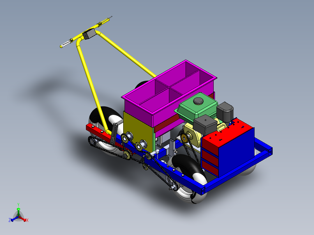 播种机（宝塔莱）设计（sw18可编辑+说明书+bom）正等轴测图