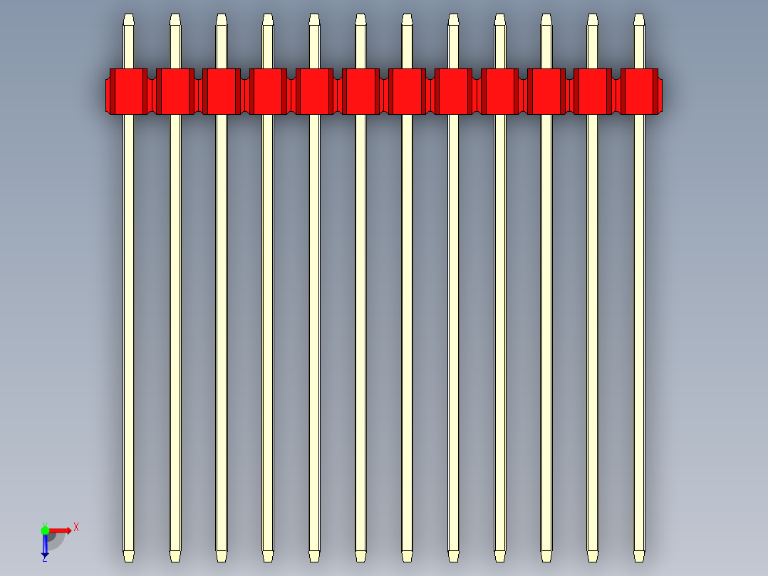 彩色公头100mil（2.54mm）系列-DS1021_red_1x12p_100mil_Type43_rev1.0俯视图