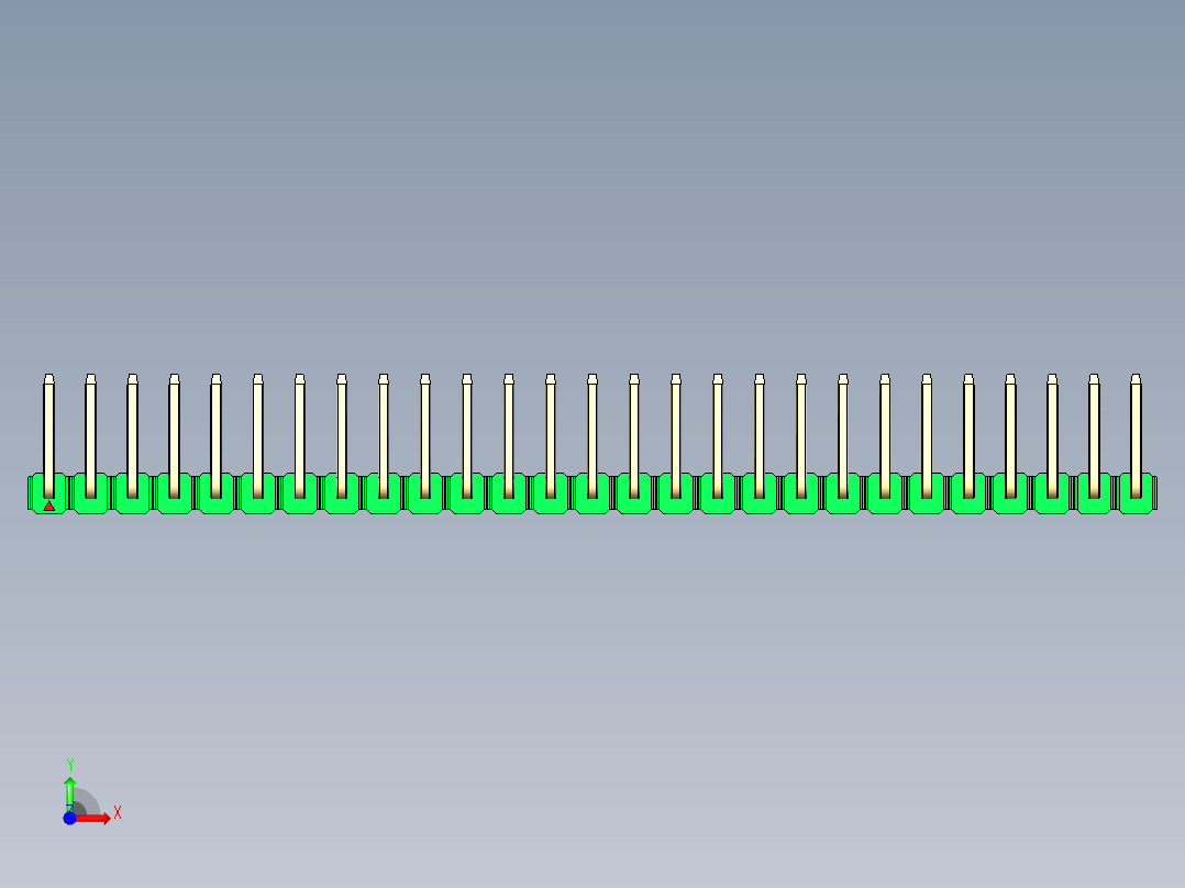 彩色公排针 100mil 2.54mm 系列-DS1022_green_27p_100mil_TypeU_rev1.0前视图