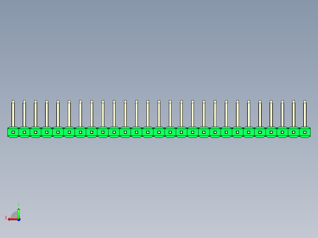 彩色公排针 100mil 2.54mm 系列-DS1022_green_27p_100mil_TypeU_rev1.0后视图