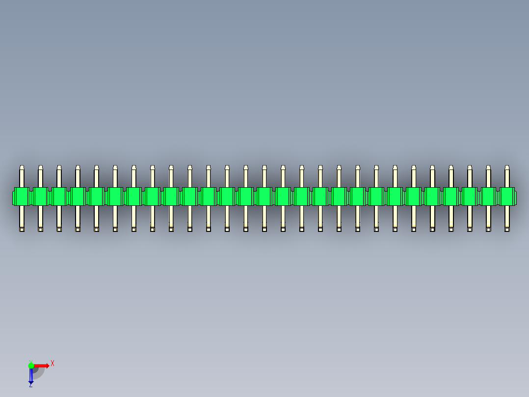 彩色公排针 100mil 2.54mm 系列-DS1022_green_27p_100mil_TypeU_rev1.0俯视图