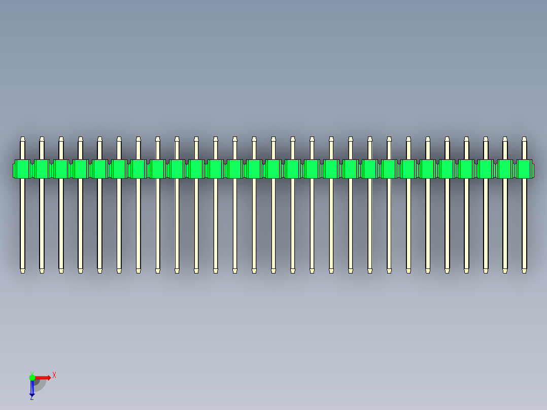 彩色公头100mil（2.54mm）系列-DS1021_green_1x27p_100mil_Type5_rev1.0俯视图