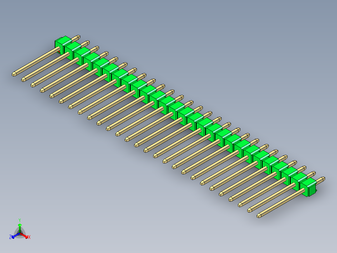 彩色公头100mil（2.54mm）系列-DS1021_green_1x27p_100mil_Type5_rev1.0正等轴测图