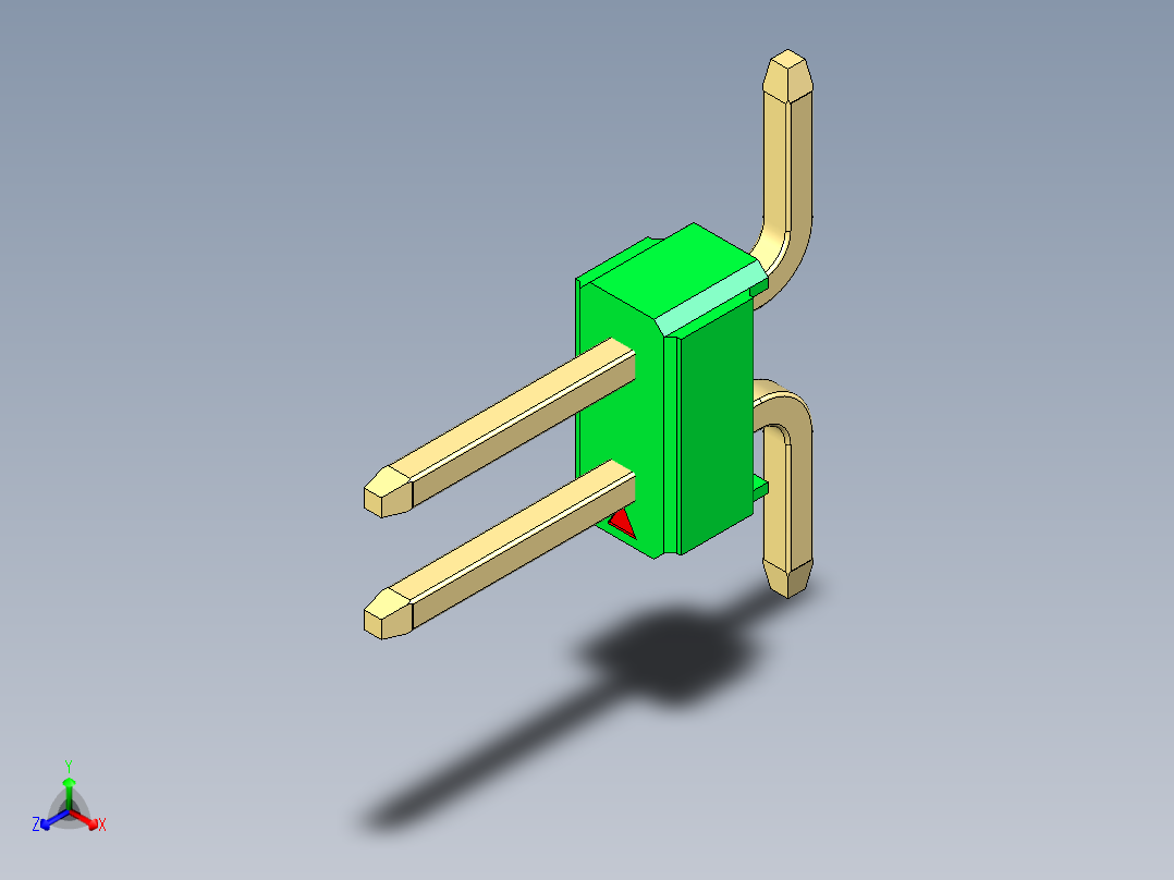 彩色公排针 100mil 2.54mm 系列-DS1022_green_02p_100mil_TypeSMT_rev1.0正等轴测图