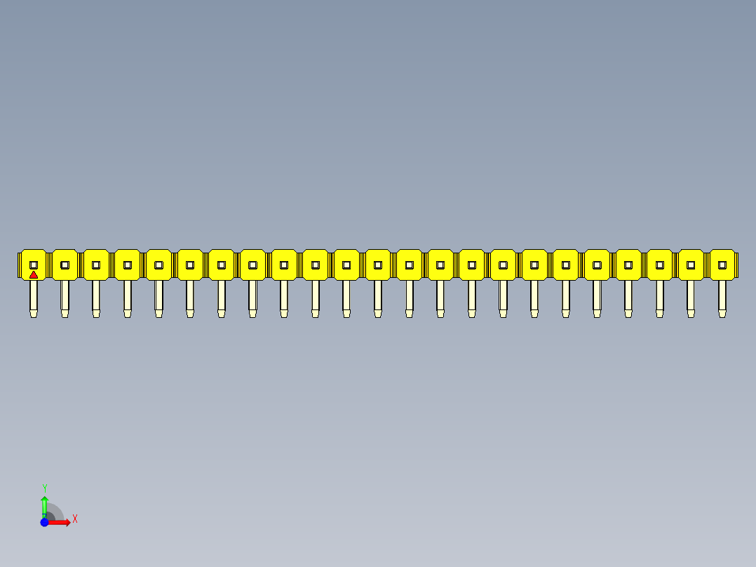彩色公排针 100mil 2.54mm 系列-DS1022_yellow_1x23p_100mil_TypeD_rev1.0前视图