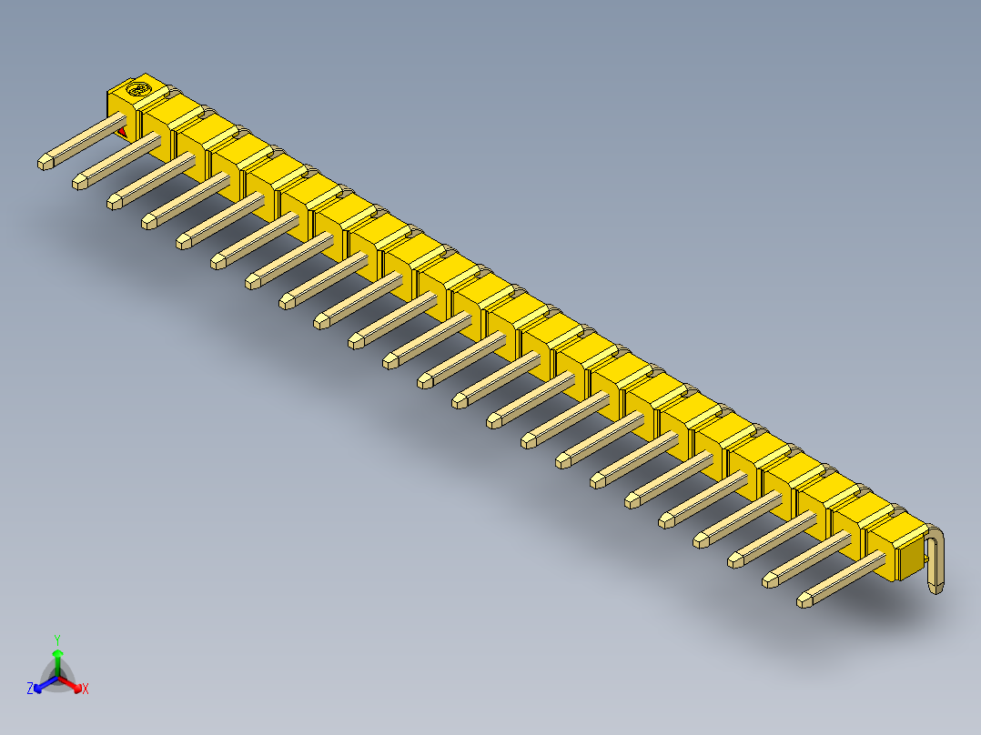 彩色公排针 100mil 2.54mm 系列-DS1022_yellow_1x23p_100mil_TypeD_rev1.0正等轴测图