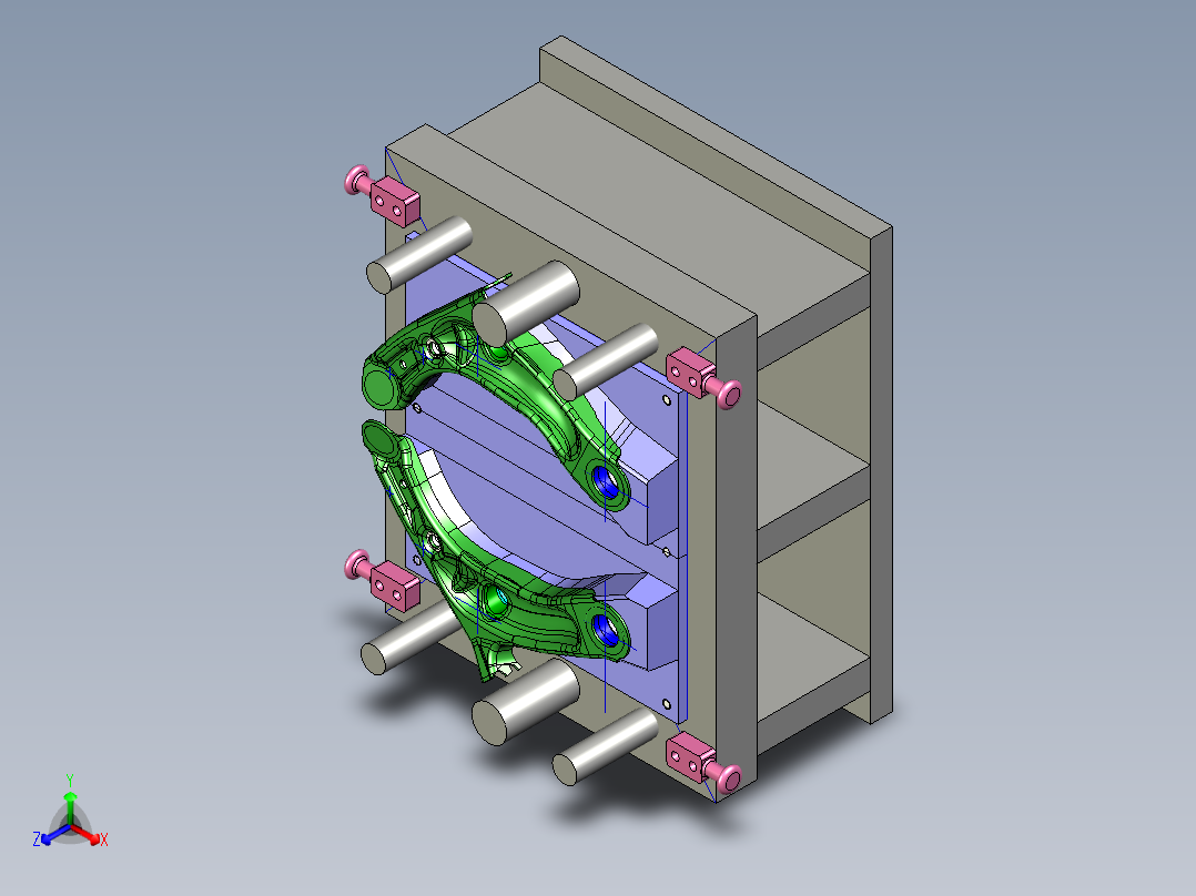 [冲压模具]特斯拉悬挂摆臂的冲压模具op40正等轴测图