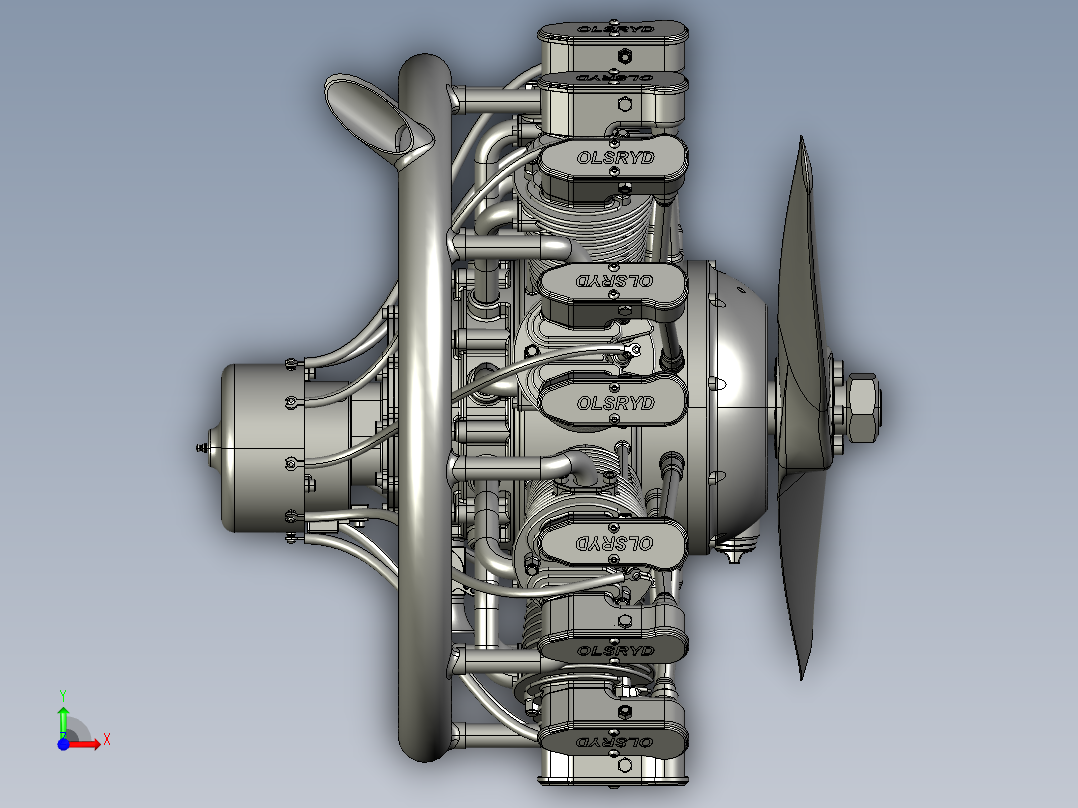 olsryd星型9缸飞机发动机图纸_STEP前视图