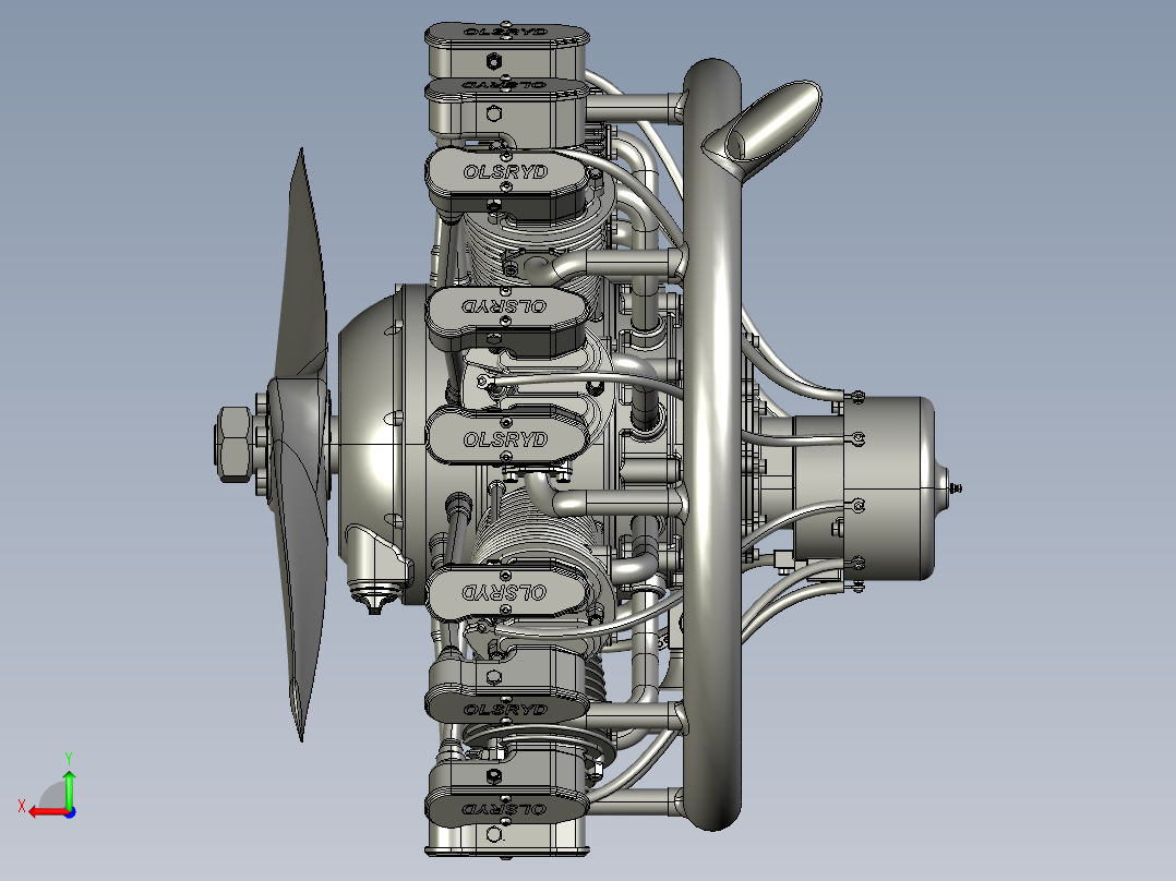 olsryd星型9缸飞机发动机图纸_STEP后视图
