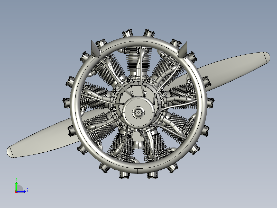 olsryd星型9缸飞机发动机图纸_STEP左视图