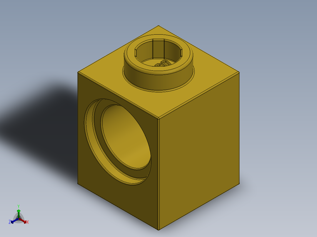 乐高机械组积木（横梁）-654124 Bright Yellow Brick 1 x 1 with Hole正等轴测图