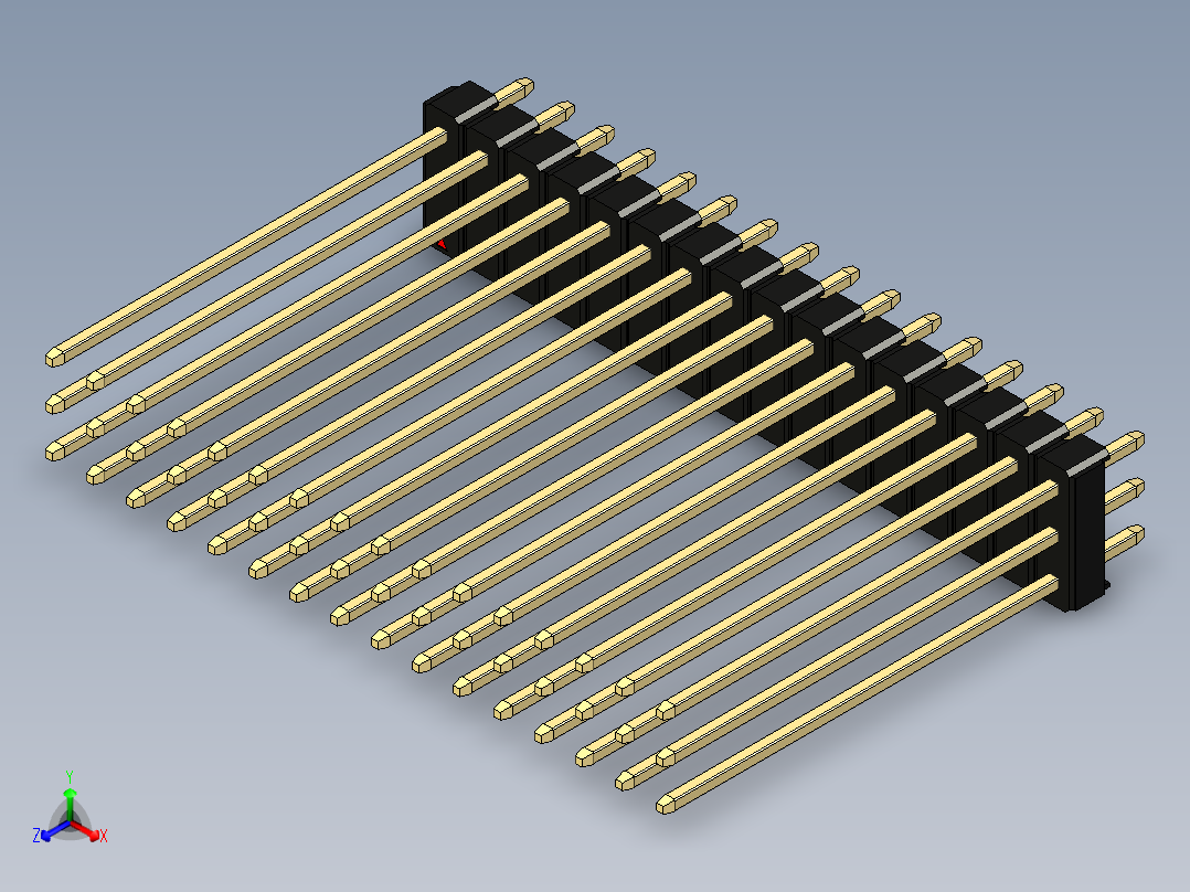 彩色公头100mil（2.54mm）系列-DS1021_black_3x16p_100mil_Type43_rev1.0正等轴测图