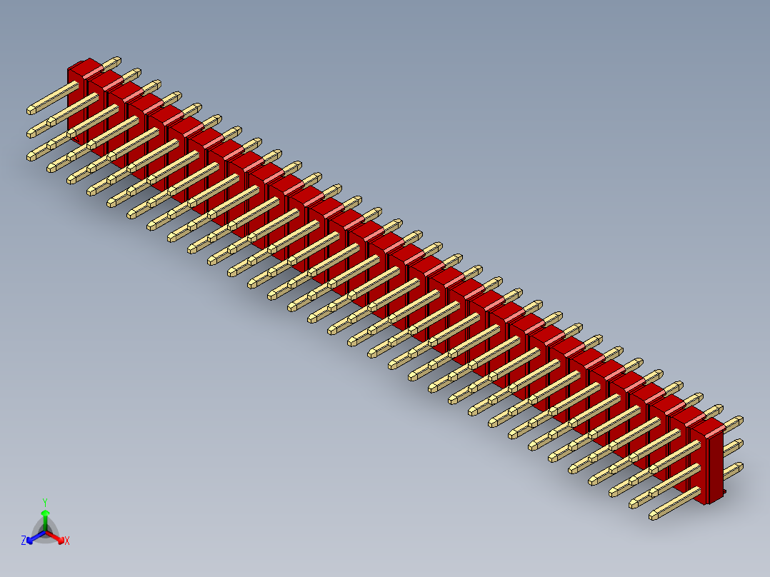 彩色公头100mil（2.54mm）系列-DS1021_red_3x32p_100mil_Type1_rev1.0正等轴测图