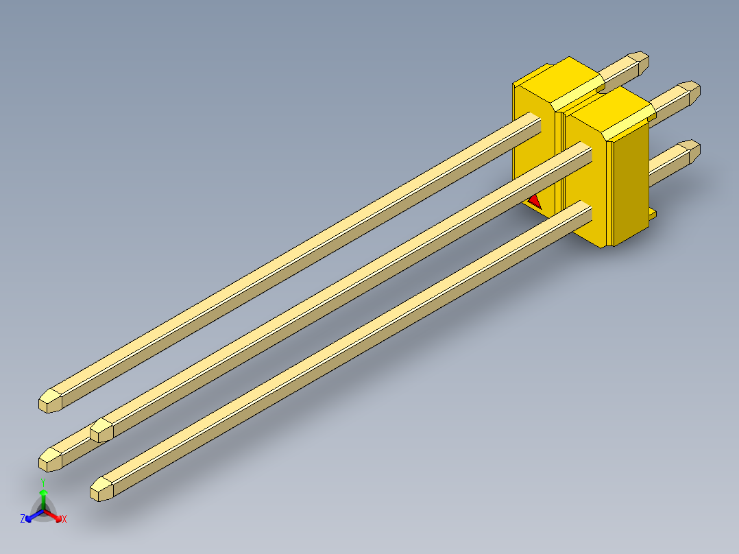 彩色公头100mil（2.54mm）系列-DS1021_yellow_2x02p_100mil_Type43_rev1.0正等轴测图