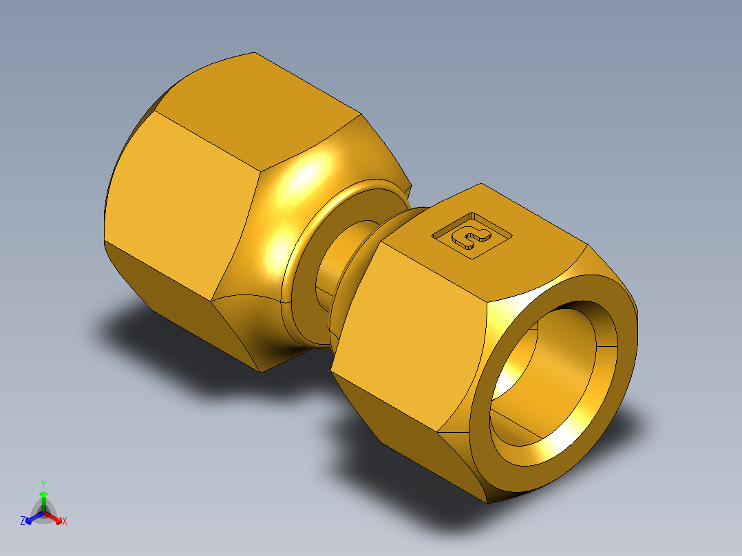 扩口式工业通用硬管接头Swivel Nut Valve Connector 14FSV-4正等轴测图