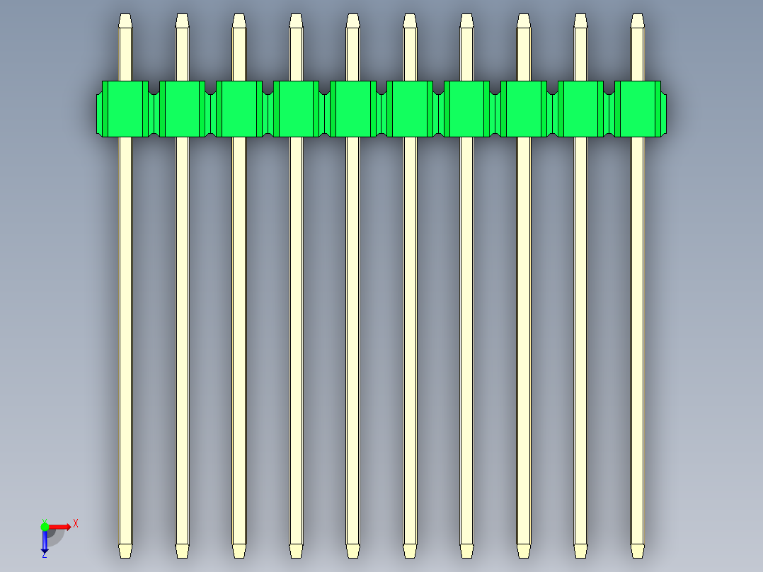 彩色公头100mil（2.54mm）系列-DS1021_green_2x10p_100mil_Type19_rev1.0俯视图