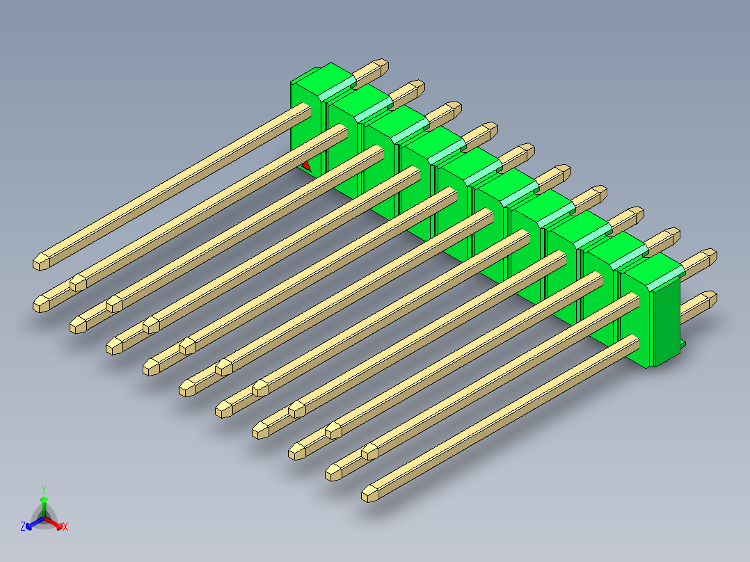 彩色公头100mil（2.54mm）系列-DS1021_green_2x10p_100mil_Type19_rev1.0正等轴测图