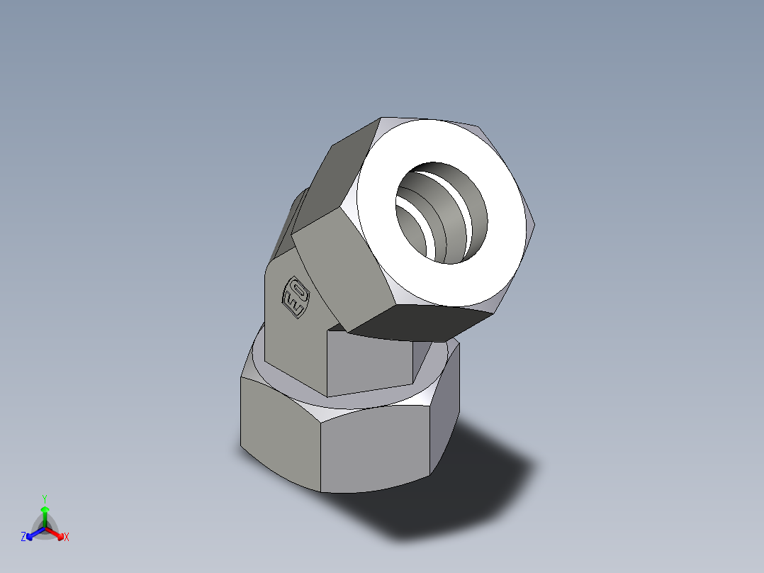 卡套式工业通用硬管接头EO_Swivel_nut_45_deg_elbow_EV25ZS71正等轴测图