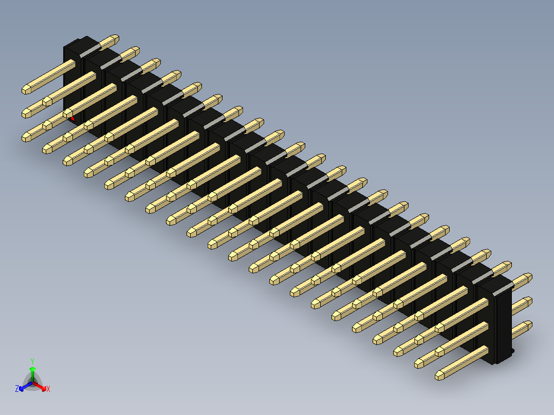 彩色公头100mil（2.54mm）系列-DS1021_black_3x21p_100mil_Type1_rev1.0正等轴测图
