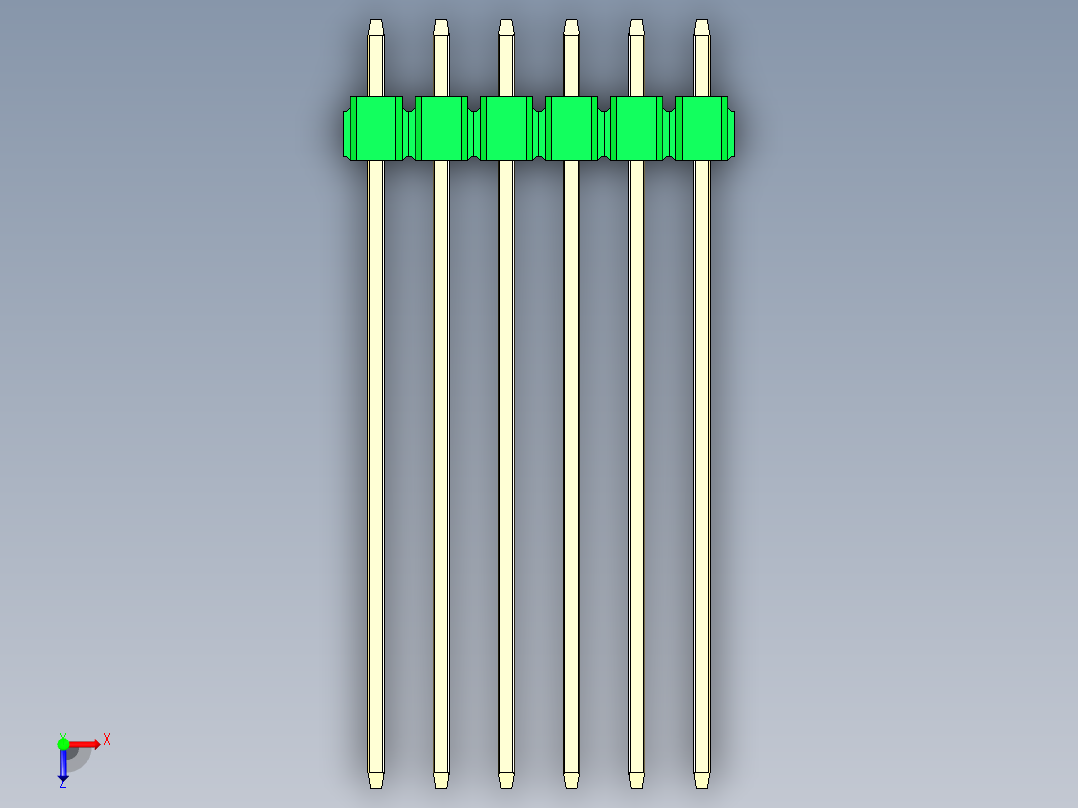 彩色公头100mil（2.54mm）系列-DS1021_green_1x06p_100mil_Type43_rev1.0俯视图