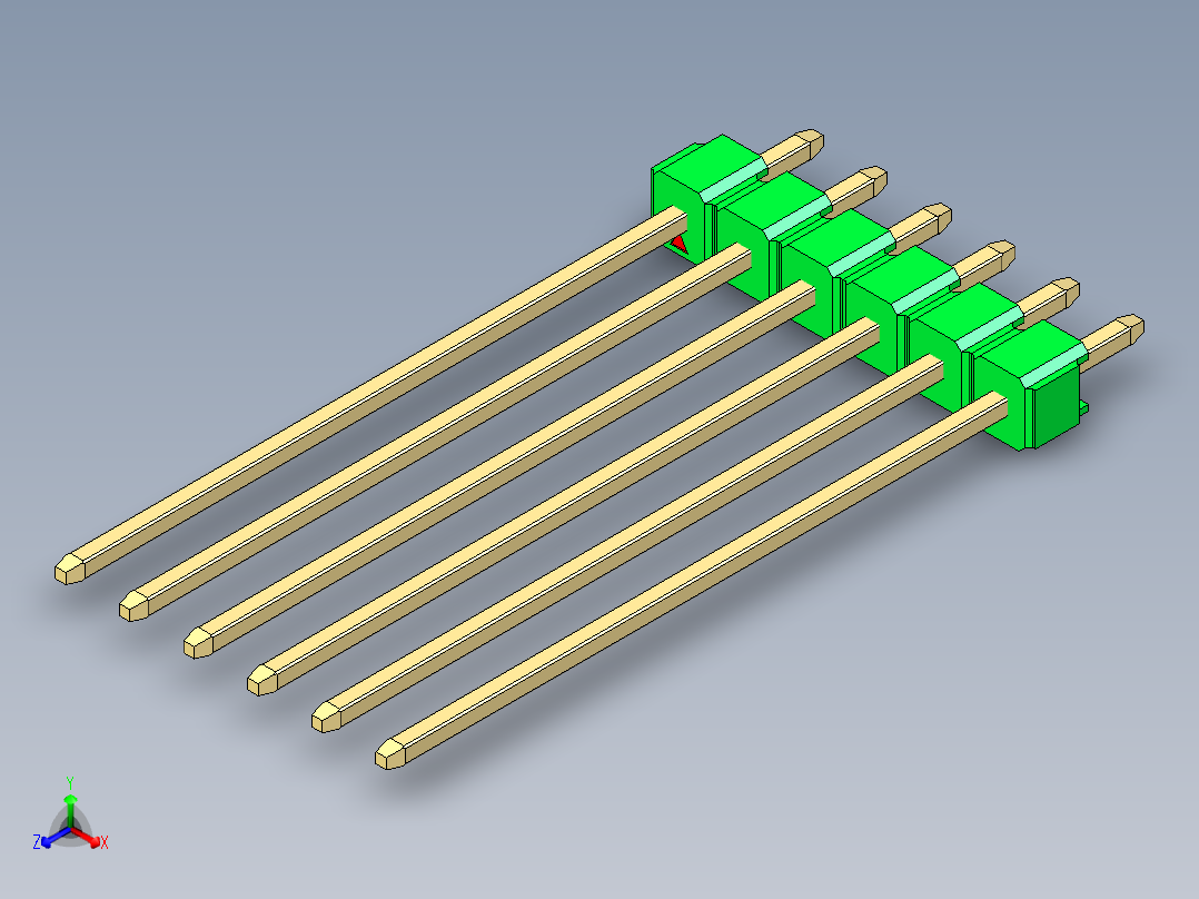 彩色公头100mil（2.54mm）系列-DS1021_green_1x06p_100mil_Type43_rev1.0正等轴测图