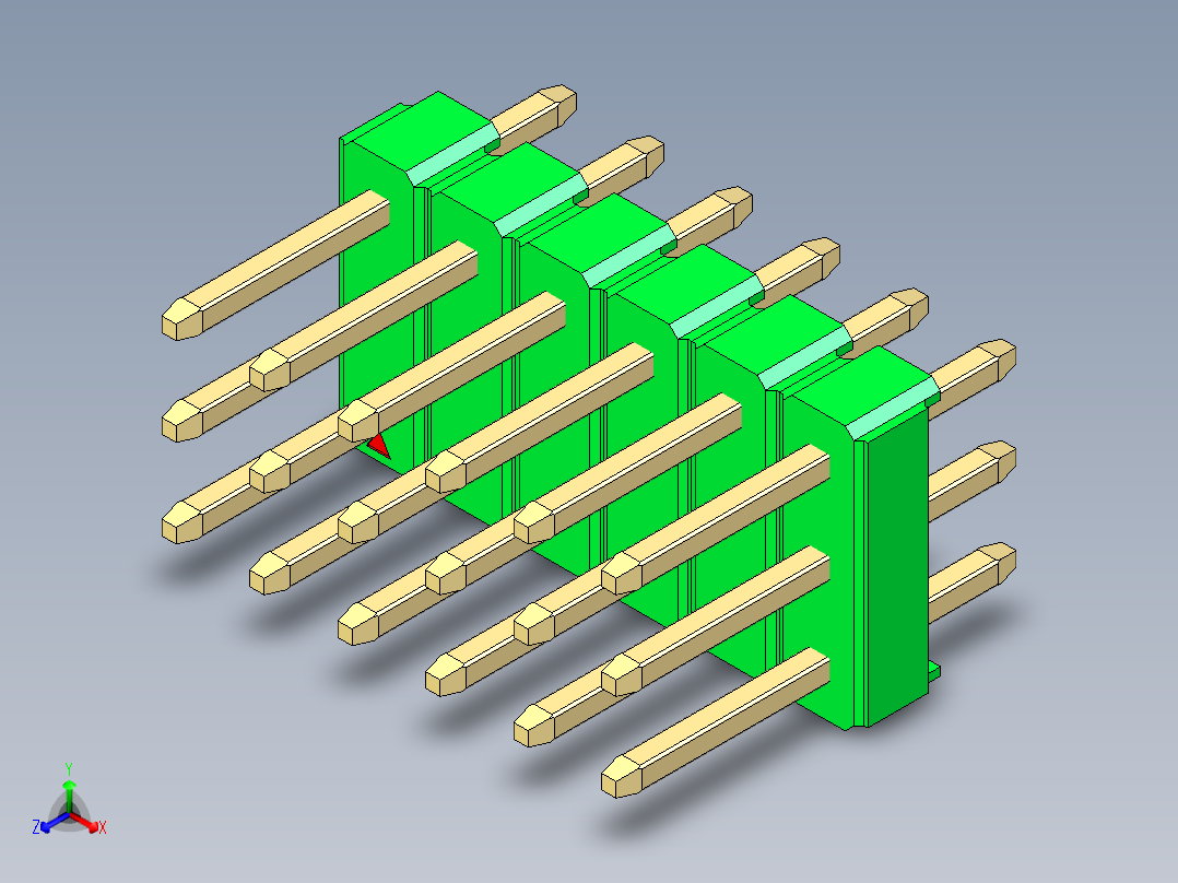 彩色公头100mil（2.54mm）系列-DS1021_green_3x06p_100mil_Type1_rev1.0正等轴测图