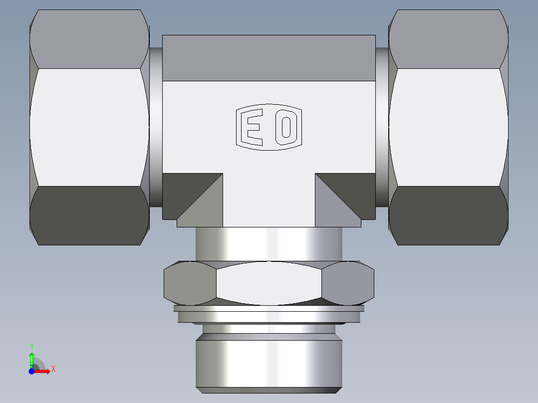 卡套式工业通用硬管接头EO_Adjustable_locknut_branch_tee_TEE25SMCF前视图