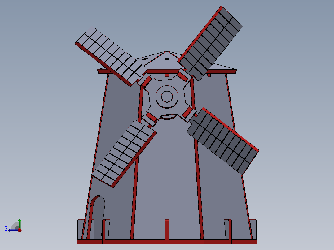 激光切割的木制玩具风车模型3D图纸 Solidworks设计 附STEP等格式右视图