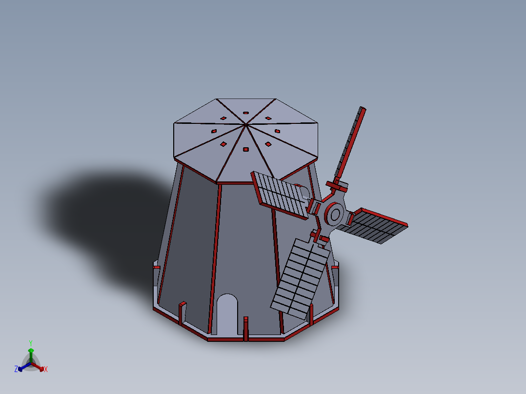 激光切割的木制玩具风车模型3D图纸 Solidworks设计 附STEP等格式正等轴测图