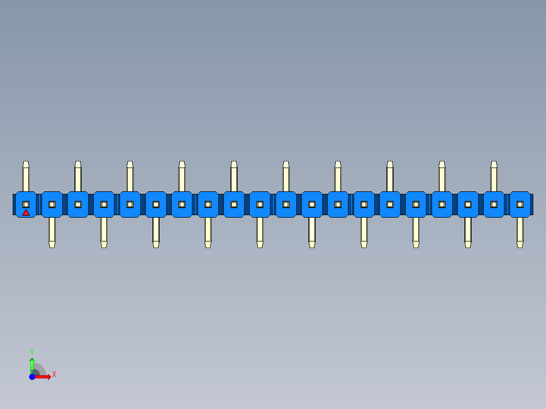 彩色公排针 100mil 2.54mm 系列-DS1022_blue_20p_100mil_Type_SMT_R1_rev1.0前视图
