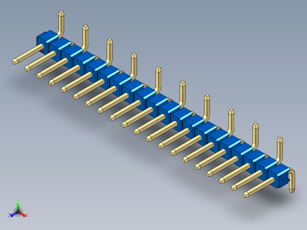 彩色公排针 100mil 2.54mm 系列-DS1022_blue_20p_100mil_Type_SMT_R1_rev1.0正等轴测图