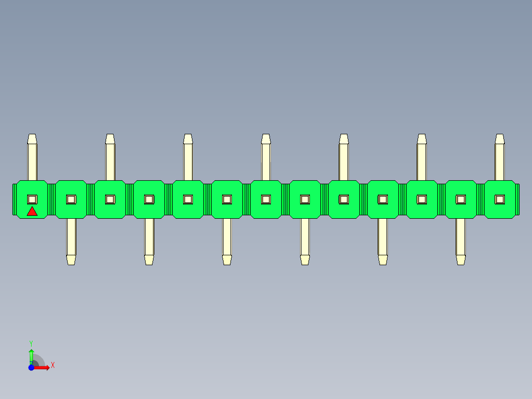 彩色公排针 100mil 2.54mm 系列-DS1022_green_13p_100mil_Type_SMT_R1_rev1.0前视图