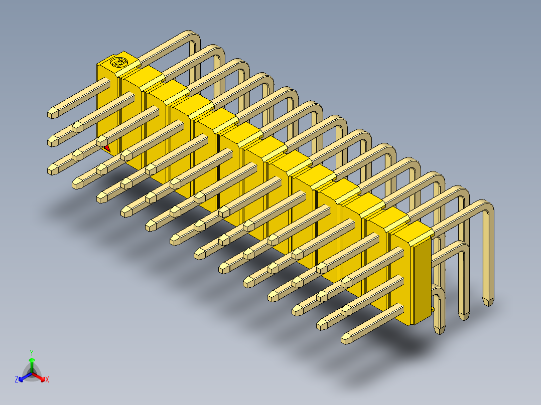 彩色公排针 100mil 2.54mm 系列-DS1022_yellow_3x13p_100mil_TypeD_rev1.0正等轴测图