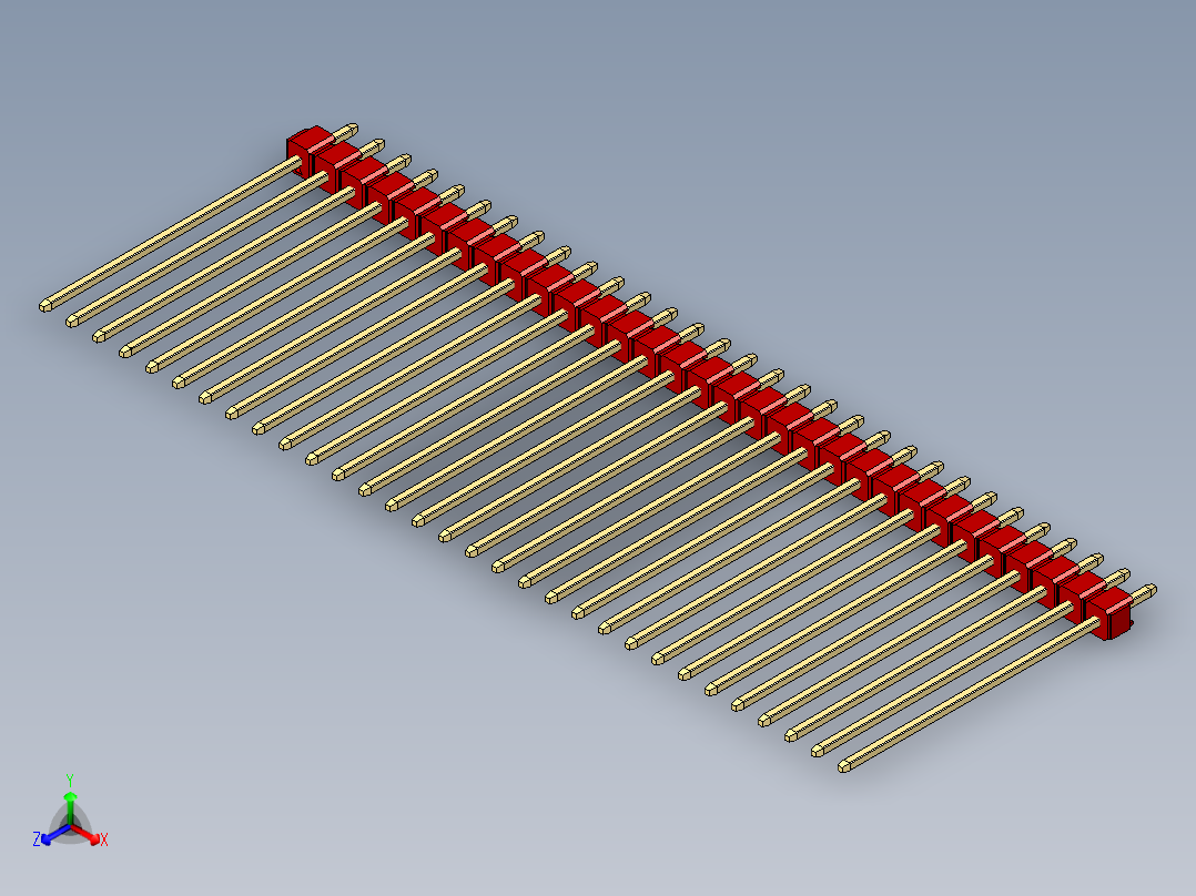 彩色公头100mil（2.54mm）系列-DS1021_red_1x31p_100mil_Type43_rev1.0正等轴测图