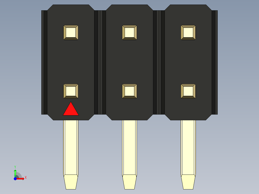 彩色公排针 100mil 2.54mm 系列-DS1022_black_2x03p_100mil_TypeD_rev1.0前视图