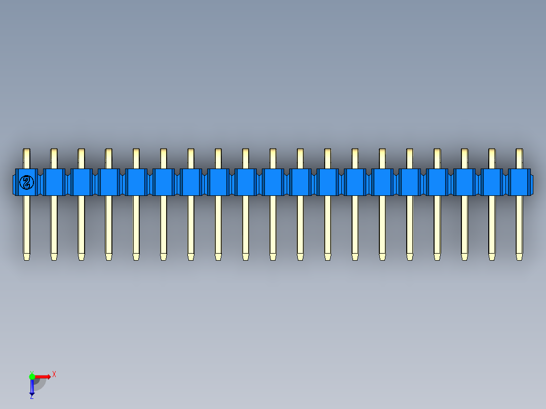 彩色公排针 100mil 2.54mm 系列-DS1022_blue_1x19p_100mil_TypeD_rev1.0俯视图