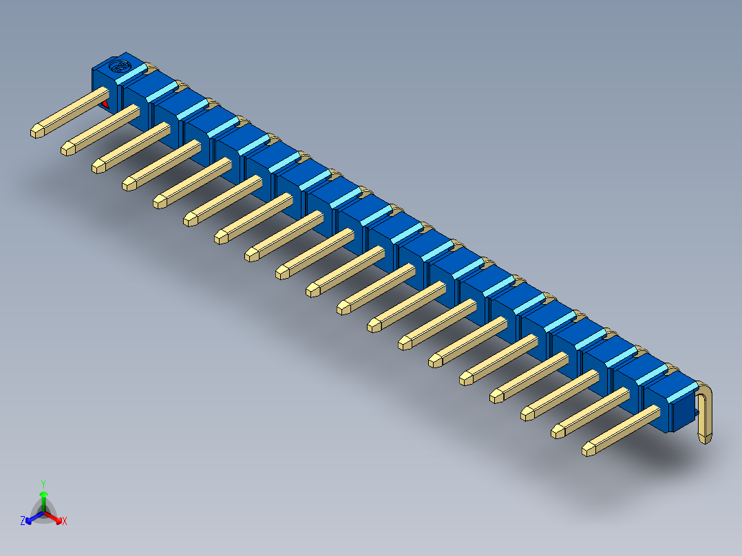 彩色公排针 100mil 2.54mm 系列-DS1022_blue_1x19p_100mil_TypeD_rev1.0正等轴测图